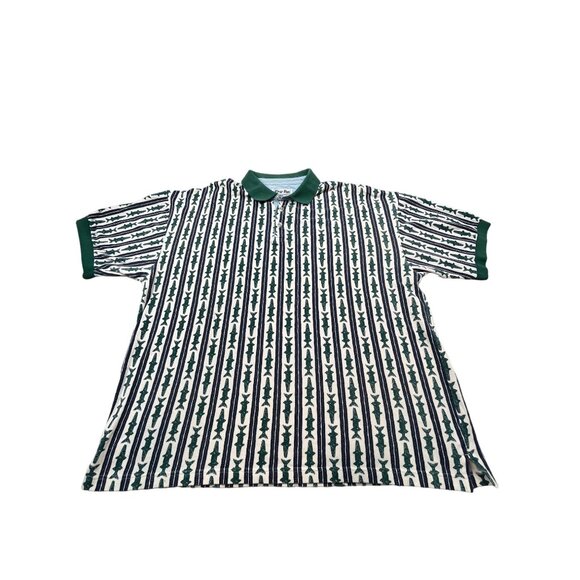 River Run Mens XXL Polo Shirt With Fish Print & Green Collar Fishing Sea - Picture 1 of 7
